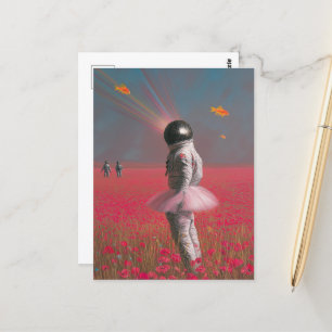 Postal Un astronauta surrealista adorable con cabeza de b
