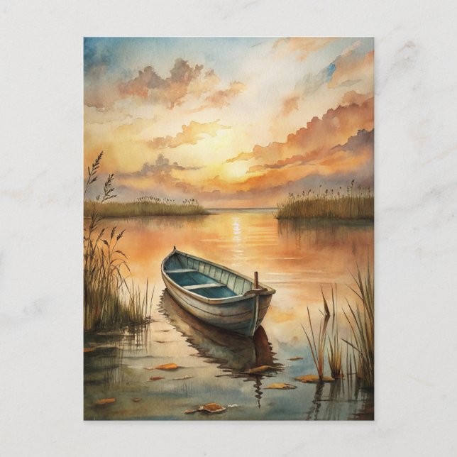 Postal Un barco en el lago (Anverso)