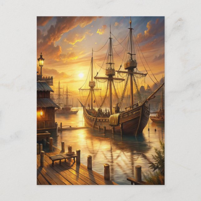 Postal Un barco en los muelles (Anverso)