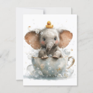 Postal Un bebé elefante adorable en equipo con pato de go