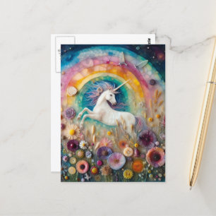 Postal Un bello unicornio en flores silvestres