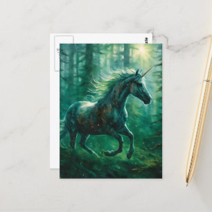 Postal Un bello unicornio en un bosque