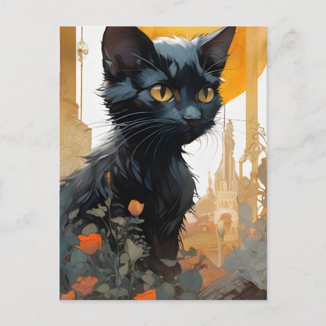 Postal Un bonito gato negro (Anverso)