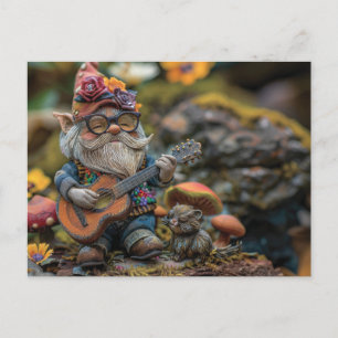 Postal Un bonito gnomo musical tocando la guitarra