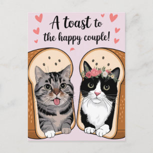 Postal Un brindis por la feliz pareja divertido gato boda