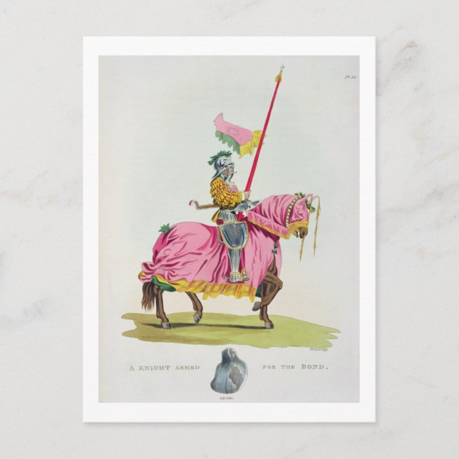 Postal Un caballero armado por el bono, 1512, grabado por (Anverso)