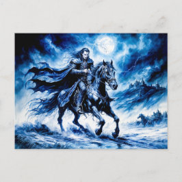 Postal Un caballero vampiro pasa por una noche tormentosa