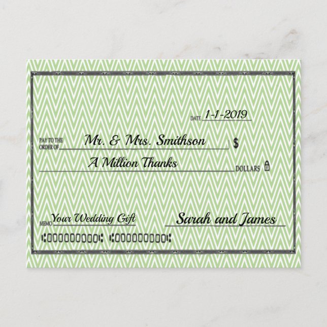 Postal Un cheque de agradecimiento de un millón (Anverso)