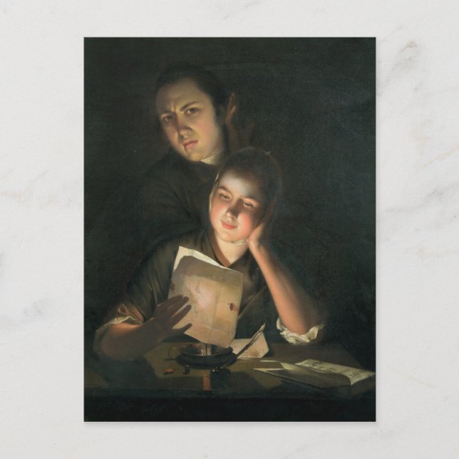 Postal Un Chica leyendo una carta de Candlelight (Anverso)