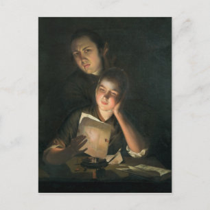 Postal Un Chica leyendo una carta de Candlelight