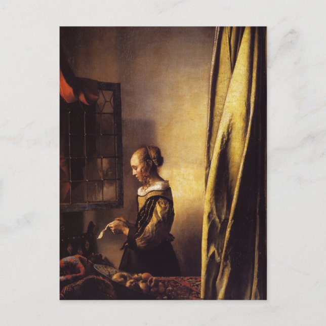 Postal Un Chica leyendo una carta en una ventana abierta (Anverso)