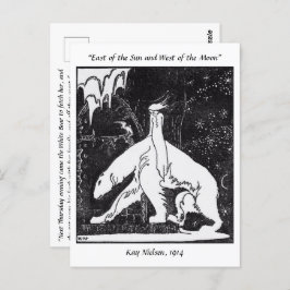 Postal Un chica y un oso ilustracion de cuento de hadas d