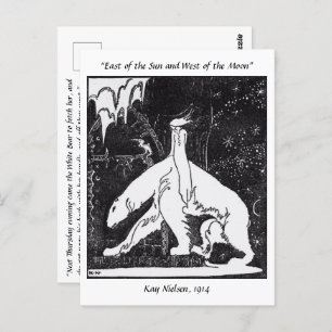 Postal Un chica y un oso ilustracion de cuento de hadas d