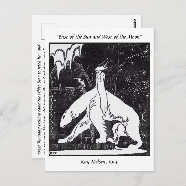 Postal Un chica y un oso ilustracion de cuento de hadas d (Anverso / Reverso)