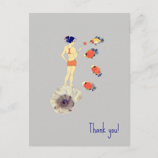 Postal Un chica y un pescado (Anverso)