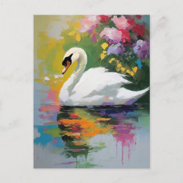 Postal Un Cisne Agradable En Medio De Flores Vibrantes