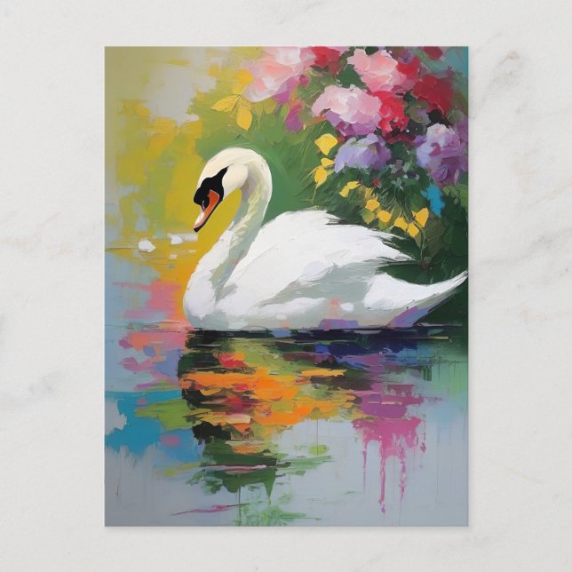 Postal Un Cisne Agradable En Medio De Flores Vibrantes (Anverso)