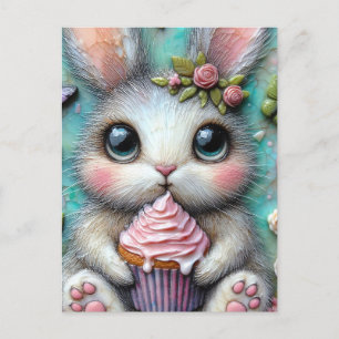 Postal Un conejito adorable con un pastel