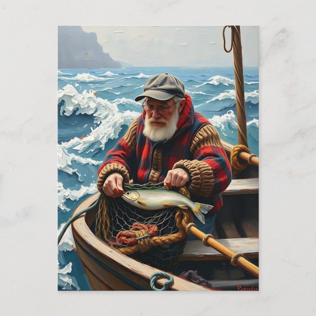 Postal Un contacto con tema de pesca en el océano (Anverso)