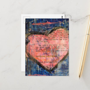 Postal Un corazón rosa en un collage de medios mixtos azu