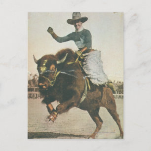 Postal Un Cowboy feliz con un Búfalo balbuceador.