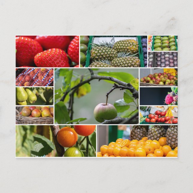 Postal Un delicioso saludo de frutas no sólo para vegetar (Anverso)