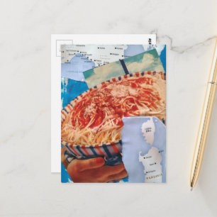 Postal un Delicioso Tazón Retro de Espaguetis Collage Ita