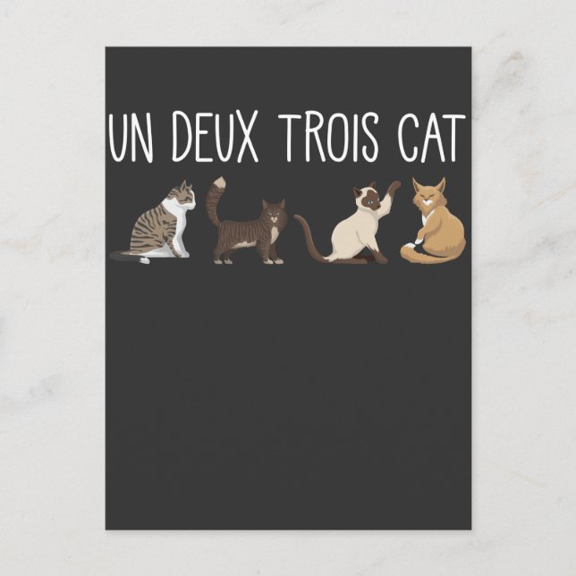 Postal Un Deux Trois Cat Francés Pun Kitty Humor Pet Love (Anverso)