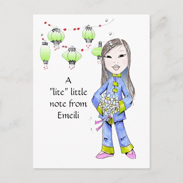 Postal Un dibujo dulce del chica de Chna por la petición (Anverso)