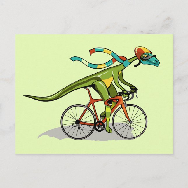 Postal Un dinosaurio Anabisetia montando una bicicleta. (Anverso)