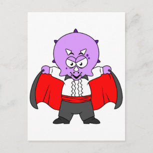 Postal Un dinosaurio Ceratops disfrazado de Conde Drácula