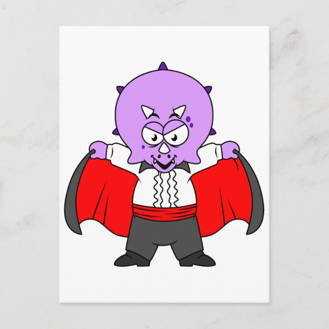 Postal Un dinosaurio Ceratops disfrazado de Conde Drácula (Anverso)