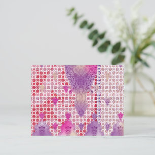 Postal un diseño de fondo morado con puntos