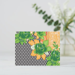 Postal un diseño de una pared colgada de verde y amarillo