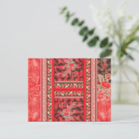 un diseño floral rojo y verde sobre un fondo negro