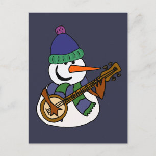 Postal Un divertido muñeco de nieve jugando arte de banjo