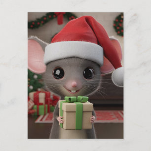 Postal Un divertido Navidad de Santa Hat Mouse