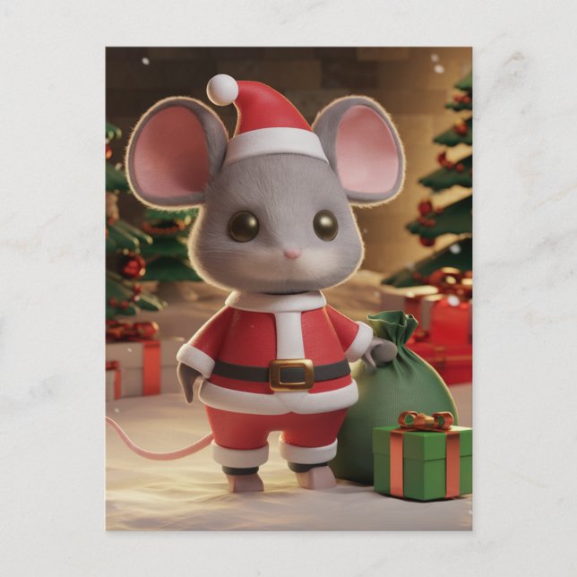 Postal Un divertido Navidad Santa Mouse (Anverso)