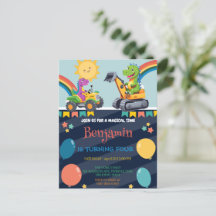 Un divertido tractor de dinosaurios, niño de vuelt