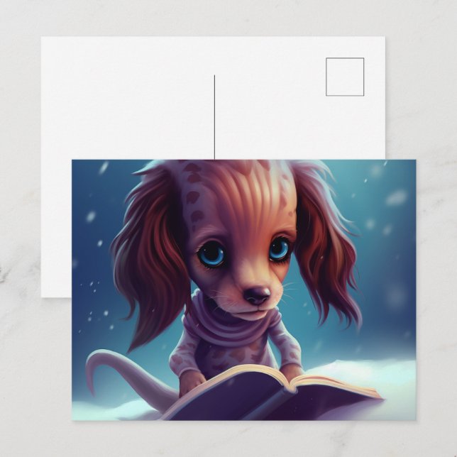 Postal Un drôle de chien qui lie. (Anverso / Reverso)