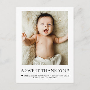 Postal Un dulce agradecimiento Foto de nacimiento de bebé