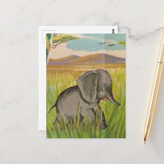 Postal Un elefante bebé vintage adorable (Anverso/Reverso In Situ)