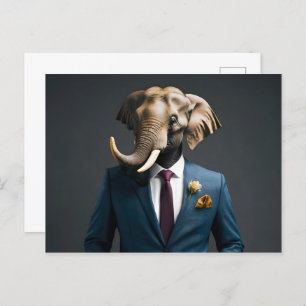 Postal Un elefante gracioso con traje