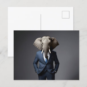 Postal Un elefante gracioso con traje
