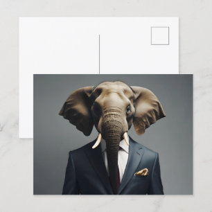 Postal Un elefante gracioso con traje
