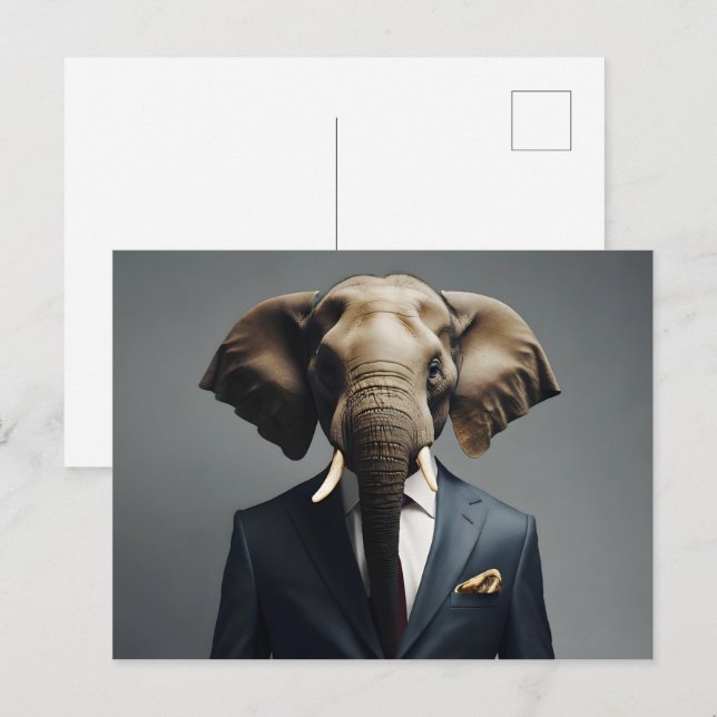 Postal Un elefante gracioso con traje (Anverso / Reverso)