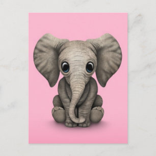 Postal Un elefante pequeño, pequeño, sentado, rosado