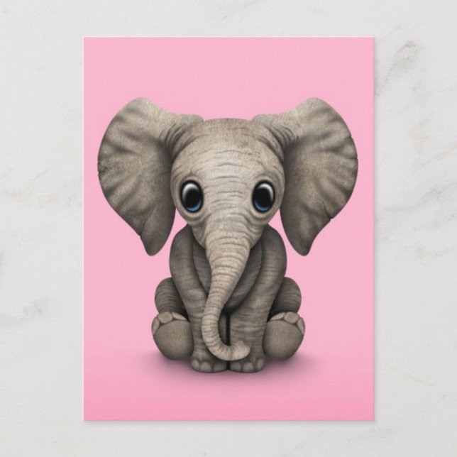 Postal Un elefante pequeño, pequeño, sentado, rosado (Anverso)