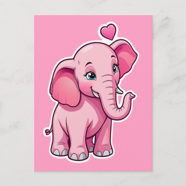Postal Un elefante pequeño y rosado con amor (Anverso)