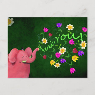 Postal Un elefante rosado lindo gracias